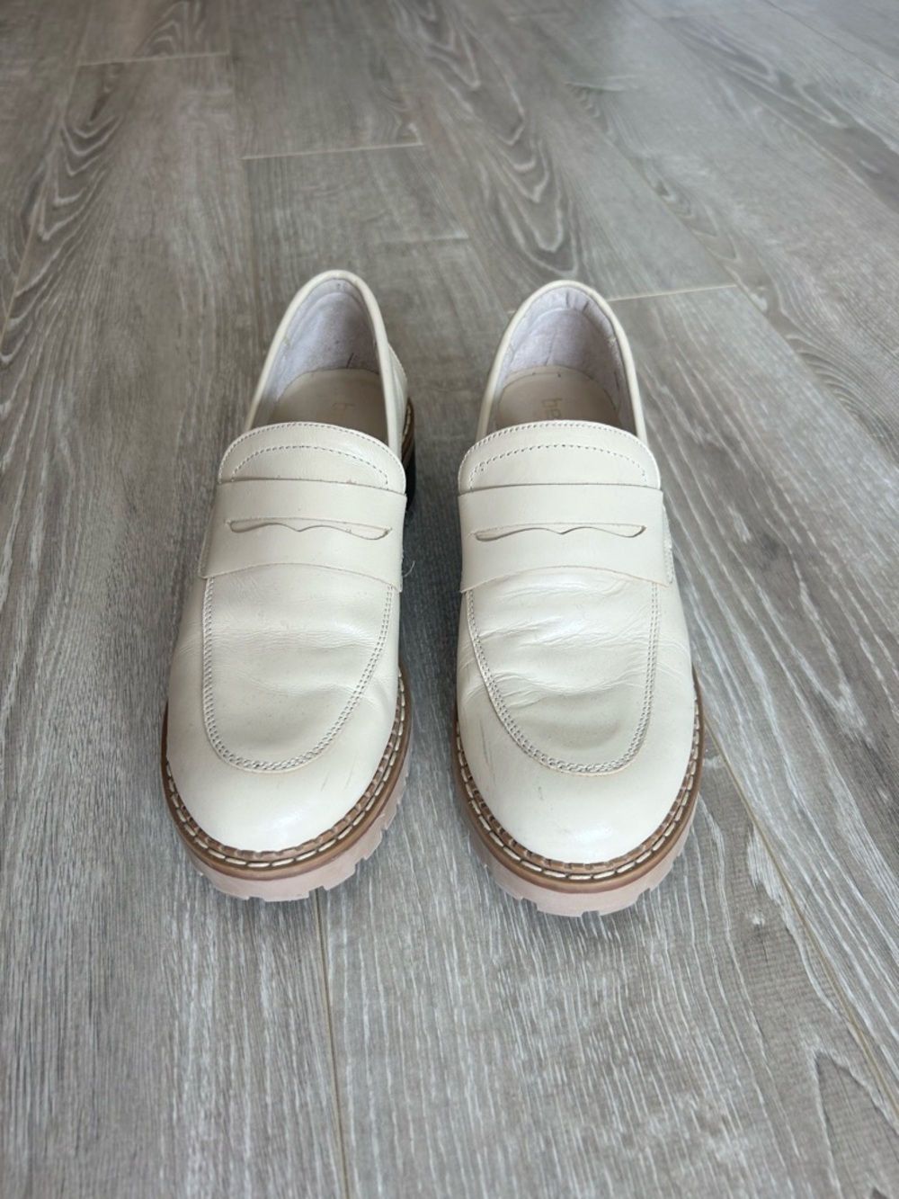 Women’s Cream Leather Penny Loafers